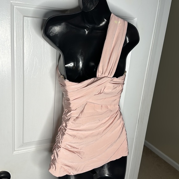 L.A.M.B Draped Knit Ruche Blush Pink One Shoulder Blouse - Picture 4 of 8
